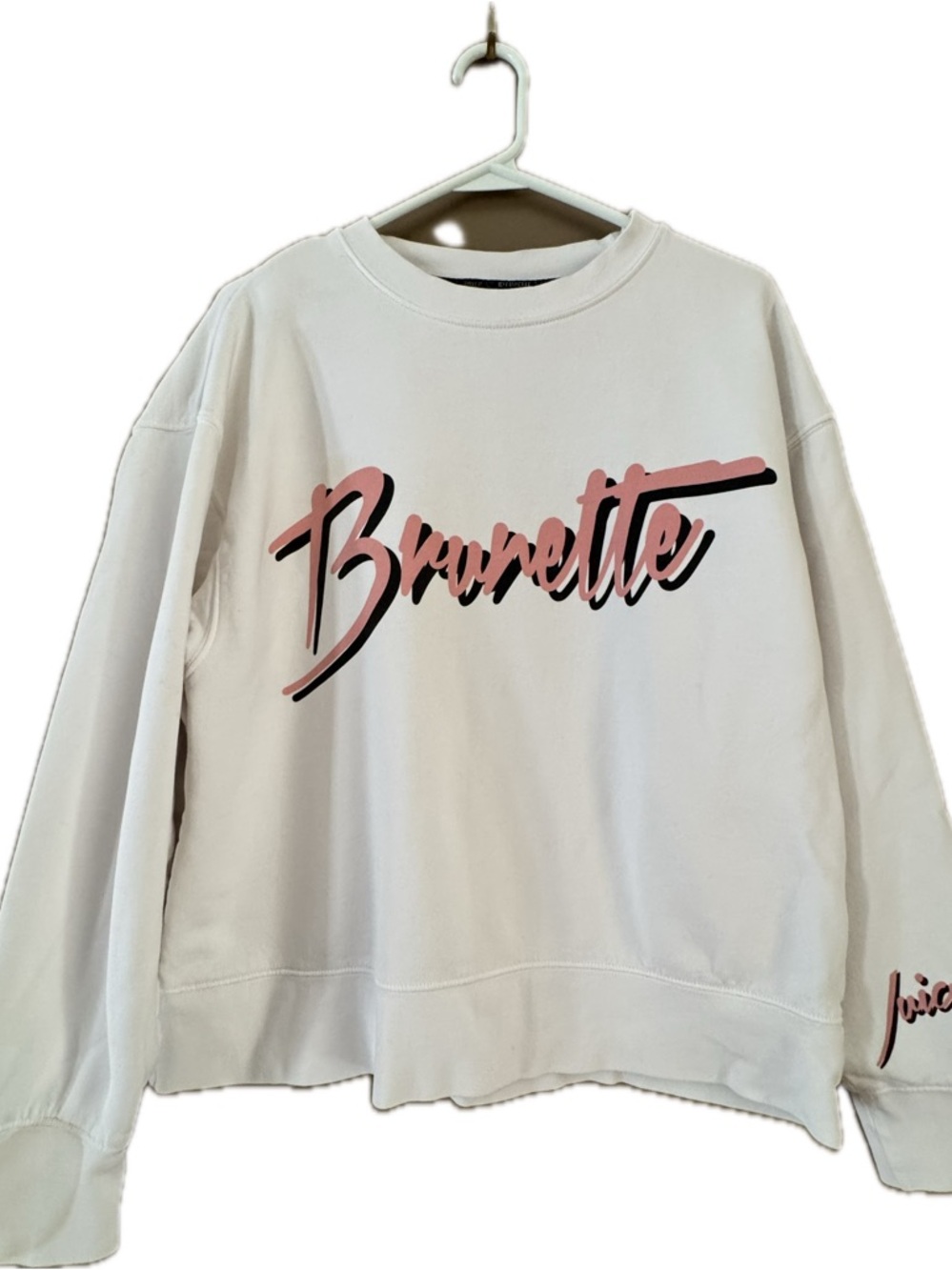 Juicy Couture White Crewneck Sweater with Pink Script